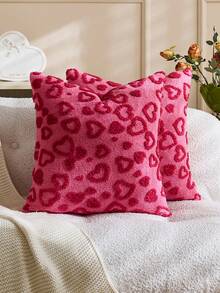 1 chiếc vỏ gối trang trí hình trái tim bằng vải nhung mềm mại, mặt trước bằng vải jacquard, mặt sau bằng vải lông cừu, vỏ gối vuông, vỏ gối trang trí nhà cửa dịp lễ, chất liệu nhung mềm mại, trang trí hiện đại cho ghế sofa, phòng ngủ. - Màu Hồng Tươi - Xem 3