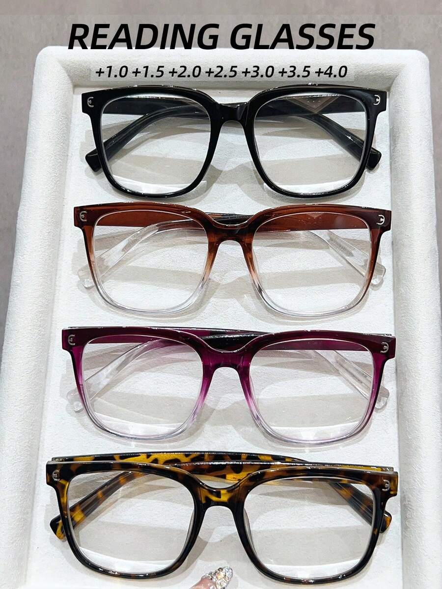 4pcs Fashion Square Frame Casual Everyday Versatile Reading Glasses, Great Gift For Women - White - View 1