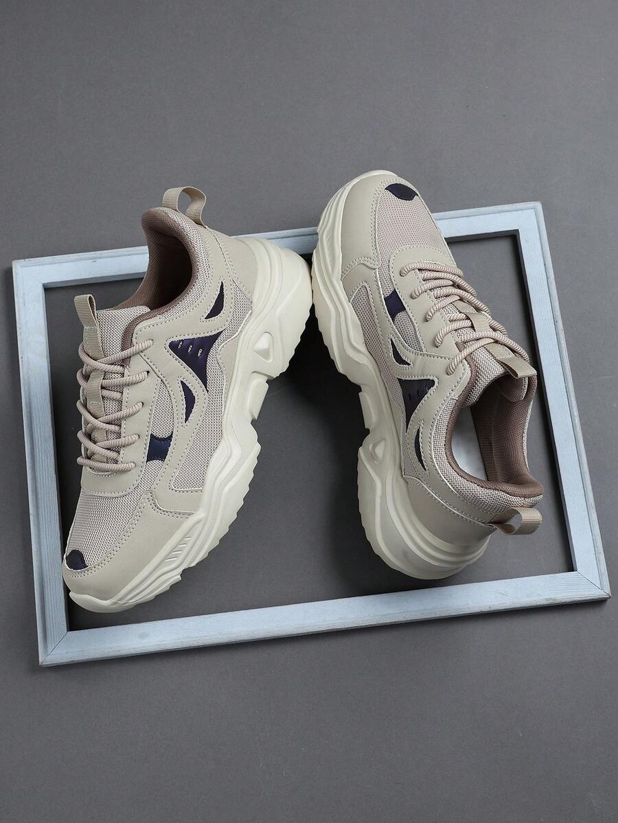 男士休闲运动鞋，系带软底平底舒适运动鞋，轻便低帮日常鞋 - 卡其色 - 查看 1