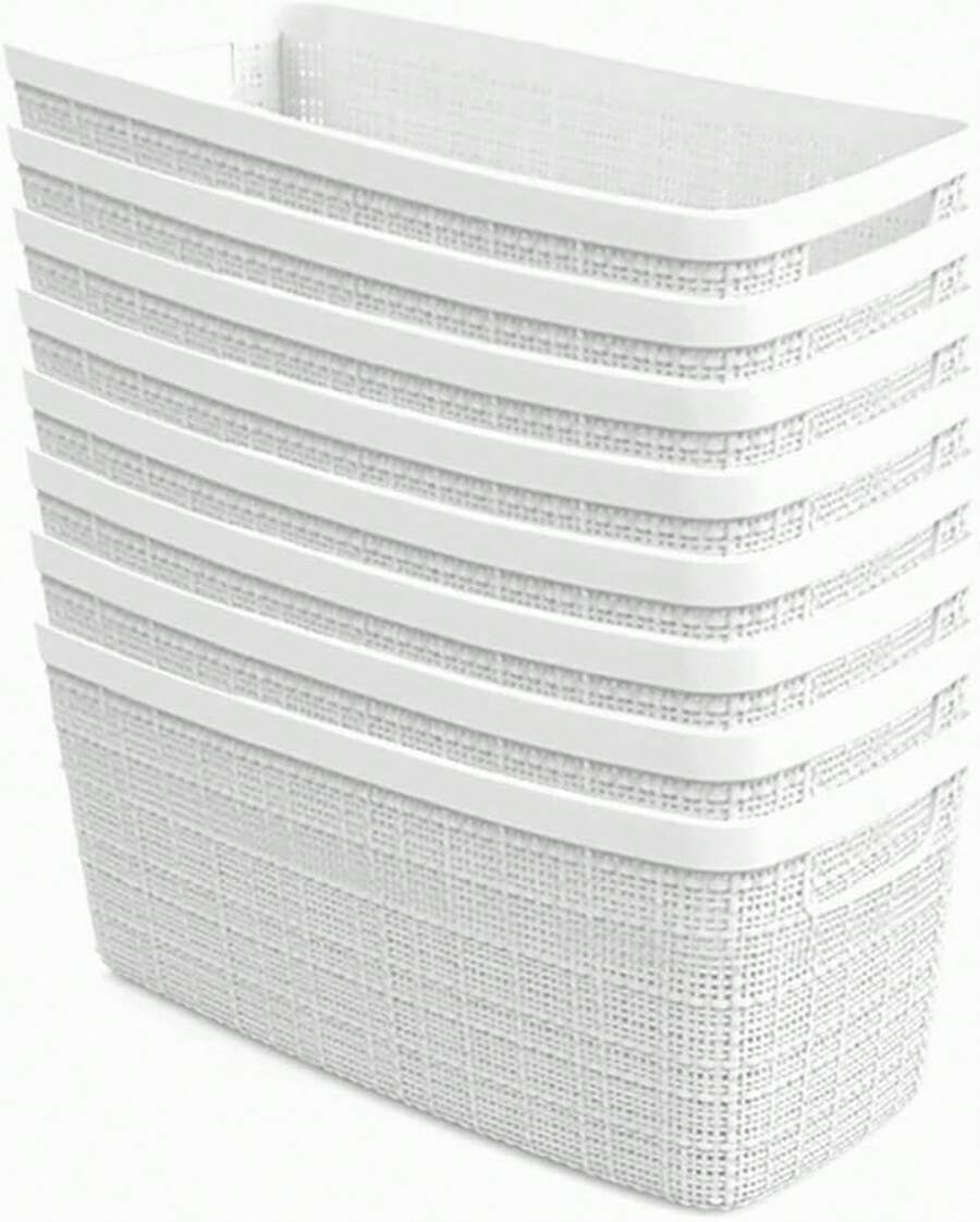 Cesta decorativa de plástico de yute para organización y almacenamiento, cubos perfectos para la oficina en casa, estantes de clóset, despensa de cocina y todos los elementos esenciales de - Blanco - Ver 1
