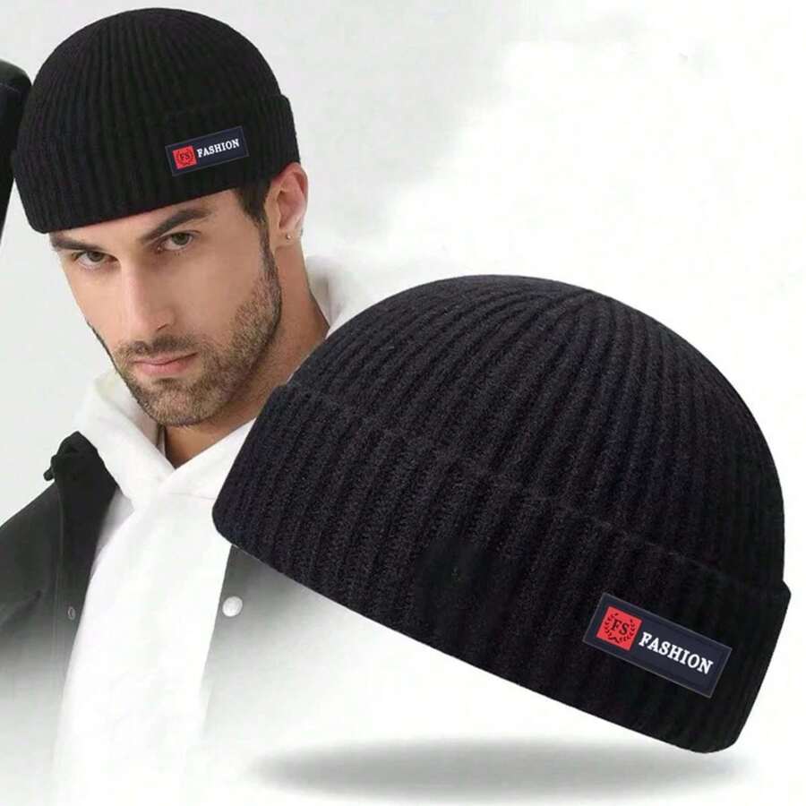 Gorros de hombre estilo callejero Hip Hop sin ala, gorro holgado de melón, gorros de pescador, gorros de punto cálidos para invierno, 1 ud. - Negro - Ver 1
