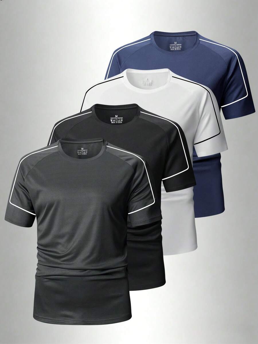 男士透气速干运动T恤，轻便健身训练休闲服 - 深灰色 - 查看 1