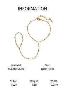 1pc Stainless Steel Minimalist Bracelet & Finger Chain Design Accessory (Bead Placement Random) - Gold - View 8