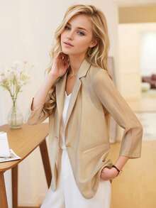 2025新款轻薄七分袖女士西装外套，夏季时尚高端防晒外套 - 香檳色 - 查看 6