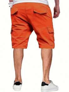 Men's Lightweight Street Style Cargo Shorts - Solid Color Drawstring Elastic Waist Casual Shorts, Summer - Burnt Orange - View 4