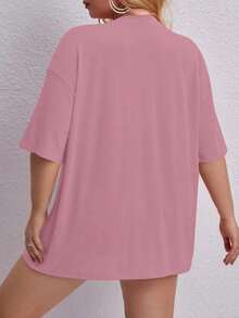 Oversized Printed Aloha Flower T-Shirt, Summer/Spring Short Sleeve Blouse, Lightweight Gym Wear - Rosa Pálido - Ver 2