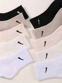 10双秋冬牛奶咖啡色运动袜，简约图案设计，时尚休闲男女通用，柔软透气保暖，情侣款，适合运动、校园、日常穿着 - 彩色 - 查看 4