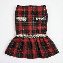 1件宠物狗连衣裙，红色格子公主风宠物连衣裙，适合小型/中型/大型犬猫，日常穿着 - 紅色 - 查看 1