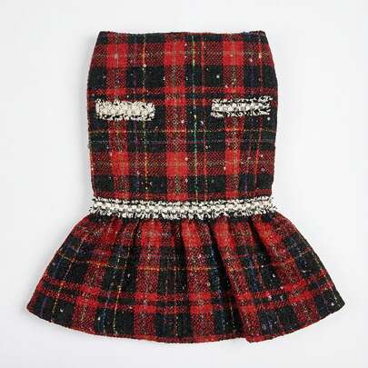 1件宠物狗连衣裙，红色格子公主风宠物连衣裙，适合小型/中型/大型犬猫，日常穿着