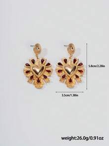 1 Pair Vintage-Style Heart-Shaped Faux Green Gem Drop Earrings, Suitable For Banquet, Wedding Wear - Vintage Heart Earrings - View 6