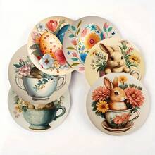 4 buc / 6 buc / 300 buc Suporturi cu noroi de diatomee imprimate cu model de iepuraș de Paște de primăvară, potrivite pentru decorarea casei, cafenele, ceaiul de după-amiază, decorarea restaurantelor, petreceri tematice, decorarea zilnică și pot fi oferite și cadouri. - Multicolor - Vizualizare 5