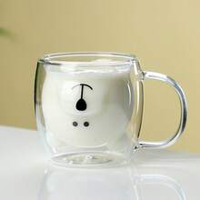 1个动物造型双层玻璃杯，可爱小熊造型咖啡杯，高品质耐热保温玻璃杯，适用于咖啡、牛奶、茶、拿铁、卡布奇诺，是送给男朋友、女朋友、情人节的理想礼物 - 彩色 - 查看 6