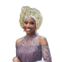 1件装时尚非洲自动头巾尼日利亚女士头巾成品婚礼头巾 - 彩色 - 查看 11