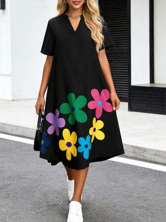 Rochie de vară pentru femei, cu guler rotund și mânecă scurtă