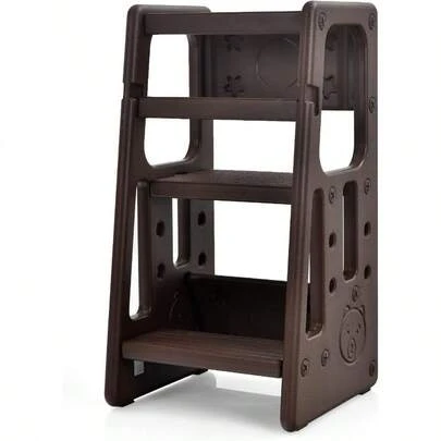 Kitchen Step Stool Toddler Step Ladder W/ 3 Adjustable Heights Non-Slip Design And Safety Handles Two Step Learning Tower For Toilet Potty Training Kitchen Counter Bathroom Brown