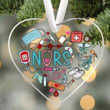 1 pièce Ornement de Noël en acrylique 2D infirmière, décoration motif médical infirmière, pendentif en acrylique transparent en forme de cœur, cadeau de Noël pour les infirmières, cadeau de fête pour les amis et les enfants - Transparent - Voir 5