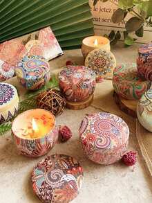 Scented Candle Set, Comes With Colorful Gift Box, Assorted Fragrance Combinations, Aromatic And Concentrated Scent, Smokeless, Long Burning Time - An Ideal Christmas Gift For Family And Friends, Also Suitable As Wedding, Birthday, Holiday, Wedding Anniversary, Home Fragrance Candle, Unisex Candle Gift For Birthday, Christmas, Yoga Bath, Valentine's Day, Can Be Used For Home And Hotel Decoration, Vintage Pattern Design, Soy Wax Material - Multicolor - View 1