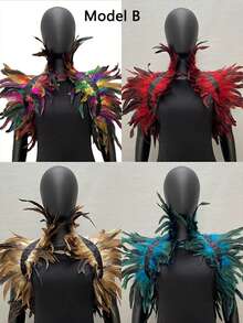 Gothic Style Long Feather Shawl, Costume Accessory For Masquerade, Festivals, Cosplay - Multicolor - View 4
