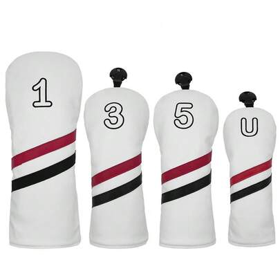 Golf Club Cover, With A Simple White Shaft, Decorated With Red And Black Diagonal Stripes, Suitable For Corresponding Types Of Golf Clubs, Practical And Stylish, An Excellent Companion For Golf Equipment.