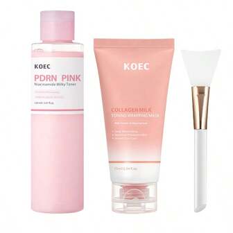 KOEC 牛奶釉甜甜圈美肌双效组合：PDRN 粉色烟酰胺爽肤水+胶原蛋白裹敷面膜，打造水光肌