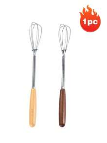 1/2pcs,Beech Handle Stainless Steel Household Mixer Manual Mini Cake Beater Butter Cream Stirring Rod - Multicolor - View 10