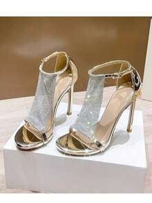 2026 Summer Silver Banquet Shoes, Sexy Open Toe High Heels, Fashion Rhinestone Dress Sandals For Women, Stilettos - Silver - View 2