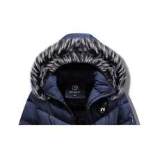 Men's Mid-Length Quilted Jacket With Detachable Fleece Lining - Hooded Thickened Slim-Fit Comfortable Outerwear For Cold Days - Màu xanh lam - Xem 5