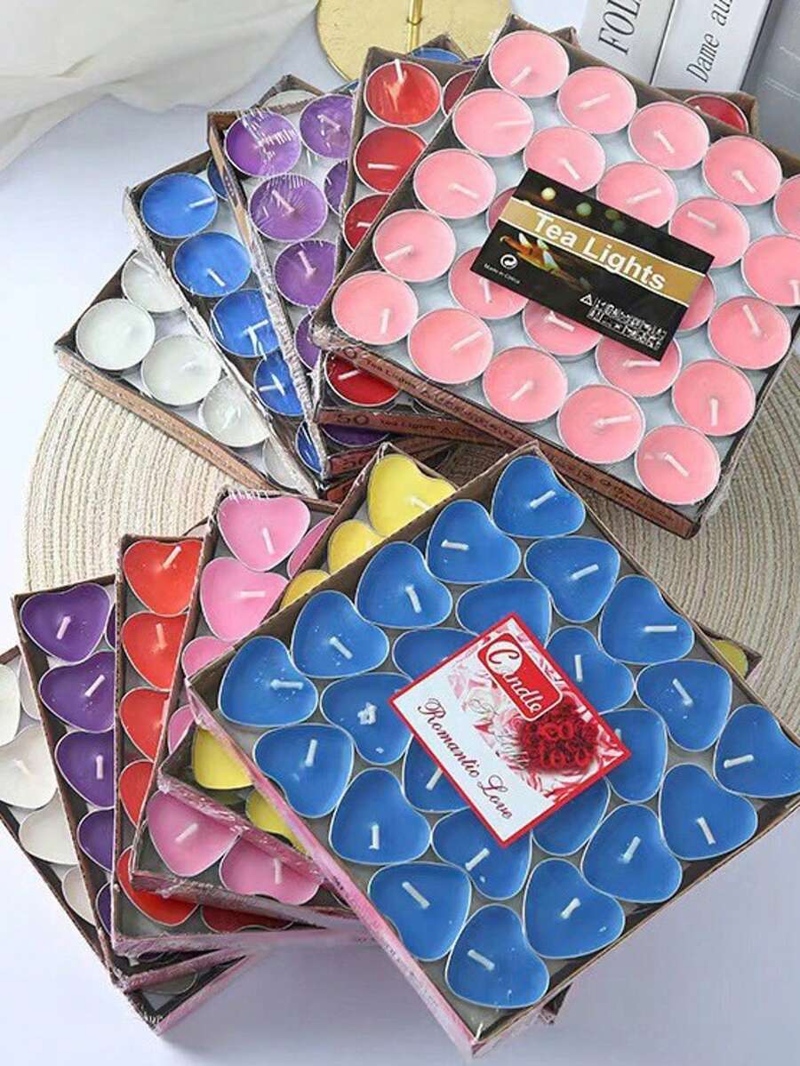 1pc/50pcs/100pcs [母親節創意蠟燭架] 50pcs/盒 2小時持續燃燒蠟燭，母親節求婚、告白、生日創意DIY心形蠟燭、蠟燭架、茶蠟、婚禮裝飾、飯店裝飾、拍照道具、浴室配件、浴室裝飾 - 彩色 - 查看 1