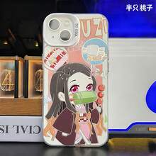 Chibi Muichiro Tokito & Giyu Tomioka Phone Case For  15/14/13 - Trendy Anime Graphic Aesthetic Protective Clear Cover - Rosa - Ver 9