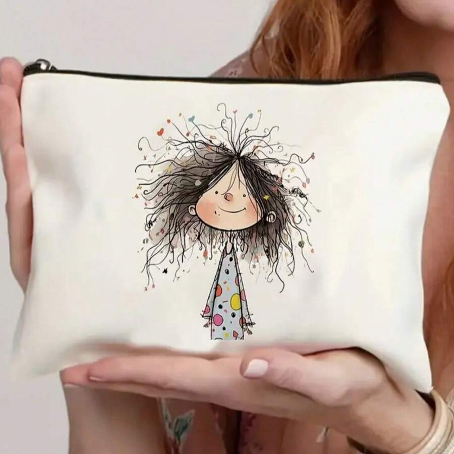 1pc Canvas Cosmetic Bag, Zipper Gift Pouch, Suitable For Travel And Camping