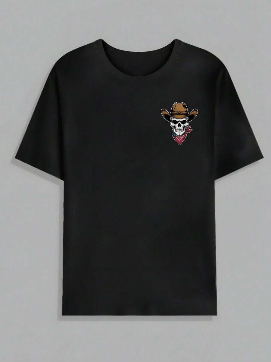 Camiseta de Verano Casual para Hombre con Cuello Redondo y Retrato - Negro - Ver 1