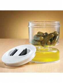 1pc Sealed Jar For Pickle Home Wet And Dry Separation Pickle Jar With Flip Container And Strainer Design Olives Container - Black - View 7