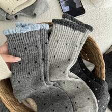 4 Pairs Autumn Winter Warm Polka Dot Socks Women's Versatile Ruffled Mid-Calf Slouchy Socks - Nhiều màu - Xem 6