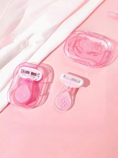 五刀片粉色手动比基尼剃刀，便携式脱毛器，适用于腋下、腿部和比基尼部位，不锈钢刀片，可替换粉色刀头，送给女孩的绝佳礼物，适合海滩、度假、旅行和商务场合。