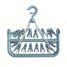 1/2pcs Foldable Plastic Clothes Hanger, 32-Clip Multi-Function Non-Slip Sock Clips Drying Rack - Durable Plastic Laundry Hanger, No Power Needed, Space Saving, Suitable For Home, Bathroom, Dorm, Closet Storage - Multicolor - View 6