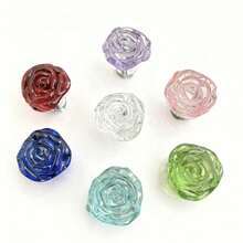 10pcs Crystal Knobs, 30mm Rose Flower Style Glass Pull Handles For Cabinets And Drawers, Suitable For Vanity, Dresser And Kitchen - Multicolor - View 10