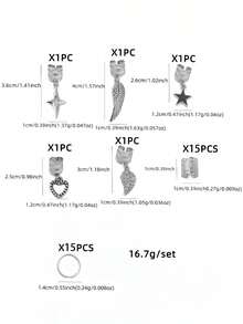 35件套银色多元素造型脏辫发饰，女士发饰，适合舞蹈、派对、音乐节等场合，包括发爪、发夹、发卡、发卡等。 - 銀色 - 查看 6