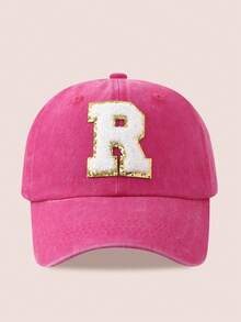 1顶男女通用26字母水洗棒球帽，遮阳帽，适合户外活动和日常佩戴，防紫外线 - 金標-玫紅水洗帽 - 查看 31