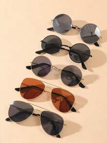 5 Pairs Retro Round Metal Frame Children's Sunglasses, Suitable For Daily Wear, Travel And Beach - Multicolor - View 6