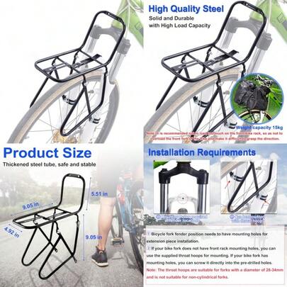 New HOMEE Bicycle Front Rack 15KG Capacity Bike Cargo Rack Mountain Road Bike Cycling Equipment Stand Foot Stock For Cargo Luggage Picnic Carrier Rack