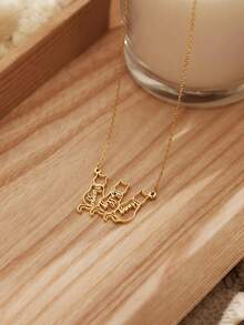 1pc Custom Pet Cat Cut-Out Name Necklace, Customizable 1-3 Names, Custom Name Necklace, Minimalist Necklace, Pet Name Custom Necklace, Personalized Gifts, Women's Necklaces, Custom Necklaces, Women's Jewelry, Cat Commemorative Gifts, Cat Lovers Gifts, Christmas Gifts, Birthday Gifts - Multicolor - View 4