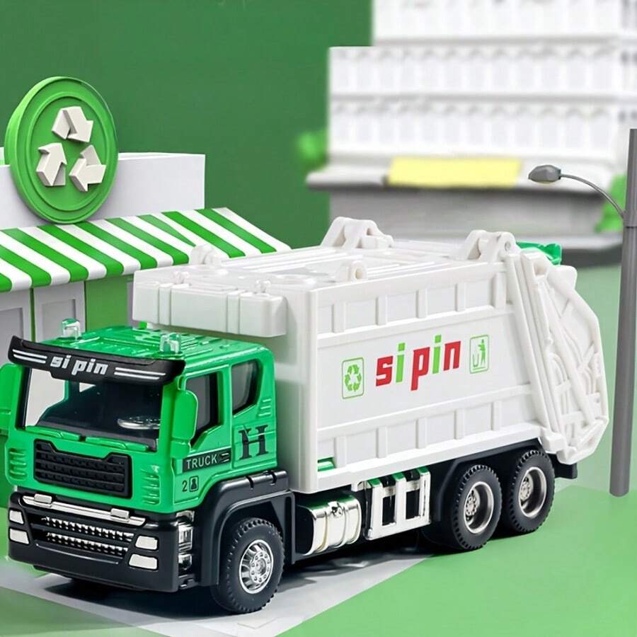 1 chiếc xe tải chở rác mô hình hợp kim hoạt động được - Xe đồ chơi thu nhỏ thực tế, chi tiết sống động, lý tưởng cho trẻ em chơi sáng tạo, sưu tập của những người đam mê xe đồ chơi và trưng bày trên bàn làm việc, thích hợp làm quà Giáng sinh, Halloween, sinh nhật cho bé trai và bé gái, không cần nguồn điện.