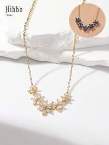 Hihho 1 件花朵设计 Cz 宝石镶嵌精致女士锁骨链，可作为礼物、情人节礼物、妈妈、母亲、母亲节礼物