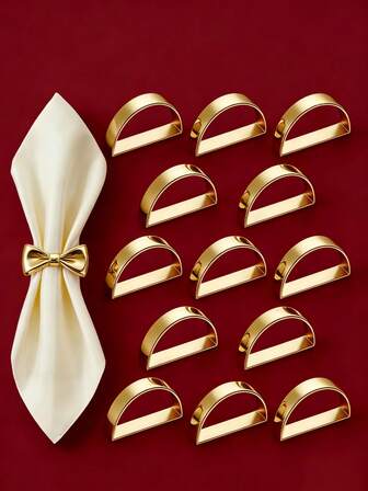 6pcs/12pcs Christmas Golden Napkin Rings, Napkin Rings, Western-Style Table Decoration, Napkin Rings, Simple Napkin Rings, Hotel Table Setting, Golden Tableware Napkin Buttons, Wedding Table Napkin Rings, Suitable For Various Occasions Such As Romantic Gatherings, High-End Western Restaurant Metal Napkin Buttons