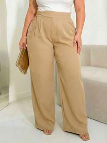MODA MO, REF: 3286 (PLUS SIZE) - Women's Tailored Pants, Wide Leg Pants, High Waist, Black Pants, Wide Leg, Flare, Bell Bottom, Pants With Side Pockets, Pants With Belt, Skinny Pants, Crepe Knit Pants, Twill Pants, Jeans With Elastane, Wide Leg Pants, Dress Pants, Casual Pants, Pants With Lycra, Women's Clothing - 米色 - 查看 3