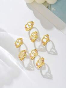 时尚奢华甜美田园风心形蕾丝镂空玫瑰双色26字母A-Z姓氏戒指，迷人装饰首饰 - 戒指 - 查看 4