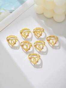 时尚奢华甜美田园风心形蕾丝镂空玫瑰双色26字母A-Z姓氏戒指，迷人装饰首饰 - 戒指 - 查看 3