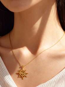 1pc Simple Sunburst Sun Ray Delicate Pendant Women Necklace Sprial Pendant Jewelry Collarbone Chain For Women Summer Wear - Gold - View 2