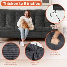 8" Futon Mattress Full Size, Futons Sofa Bed Sleeper Couch Bed, Roll Up Mattress With Shredded Foam & 2 Straps For Storage, Futon Floor Mattress For Living Room, Corduroy (Frame Not Included) - 灰色 - 查看 4