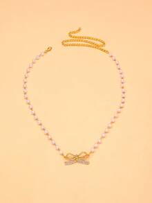 1件水晶蝴蝶吊坠项链，珍珠项链，颈链，新款中式婚礼首饰，女士情人节礼物 - 彩色 - 查看 7